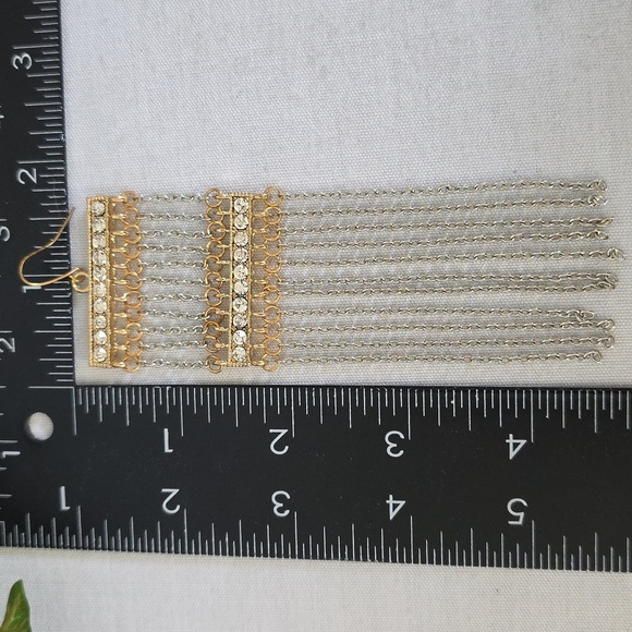 Statement Gold Silver Multi Chain Long Earrings - Picture 9 of 9